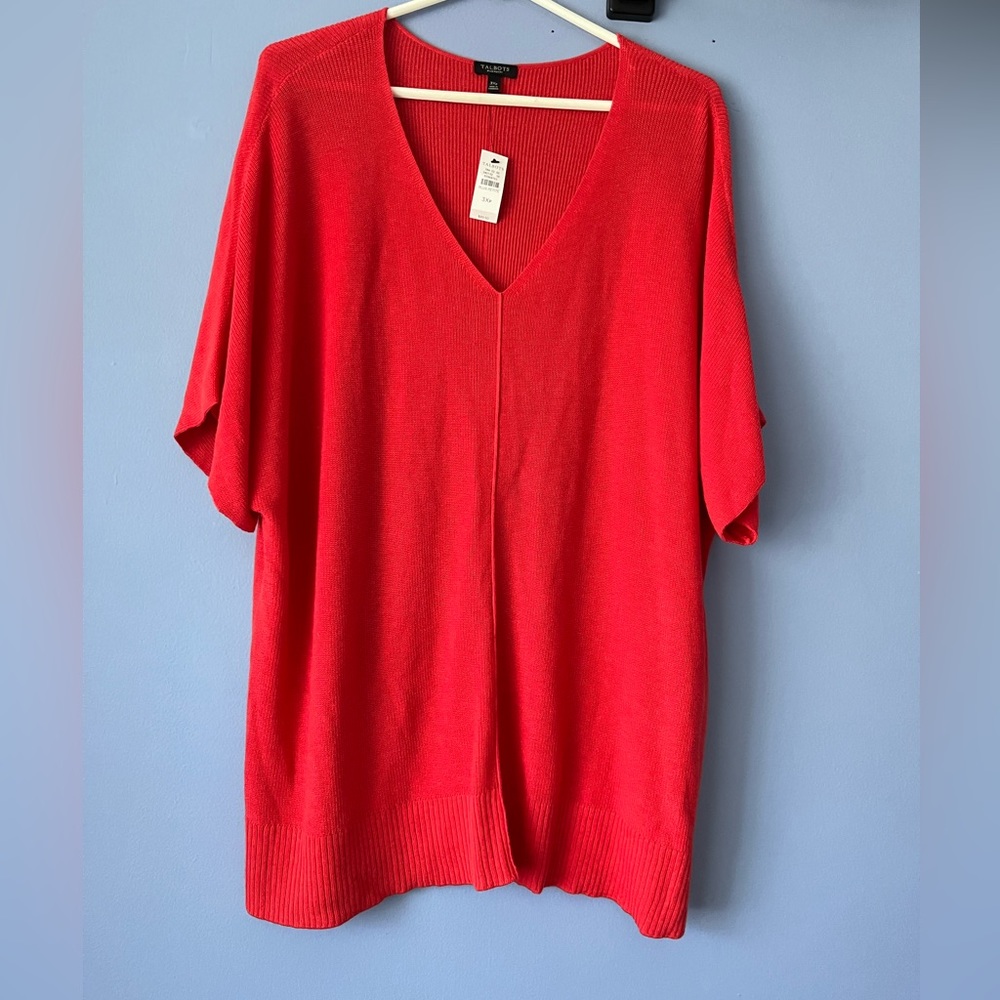 Talbots V Neck Textured Knit Pullover Sweater Top Dolman Sleeves Size 3X Petite